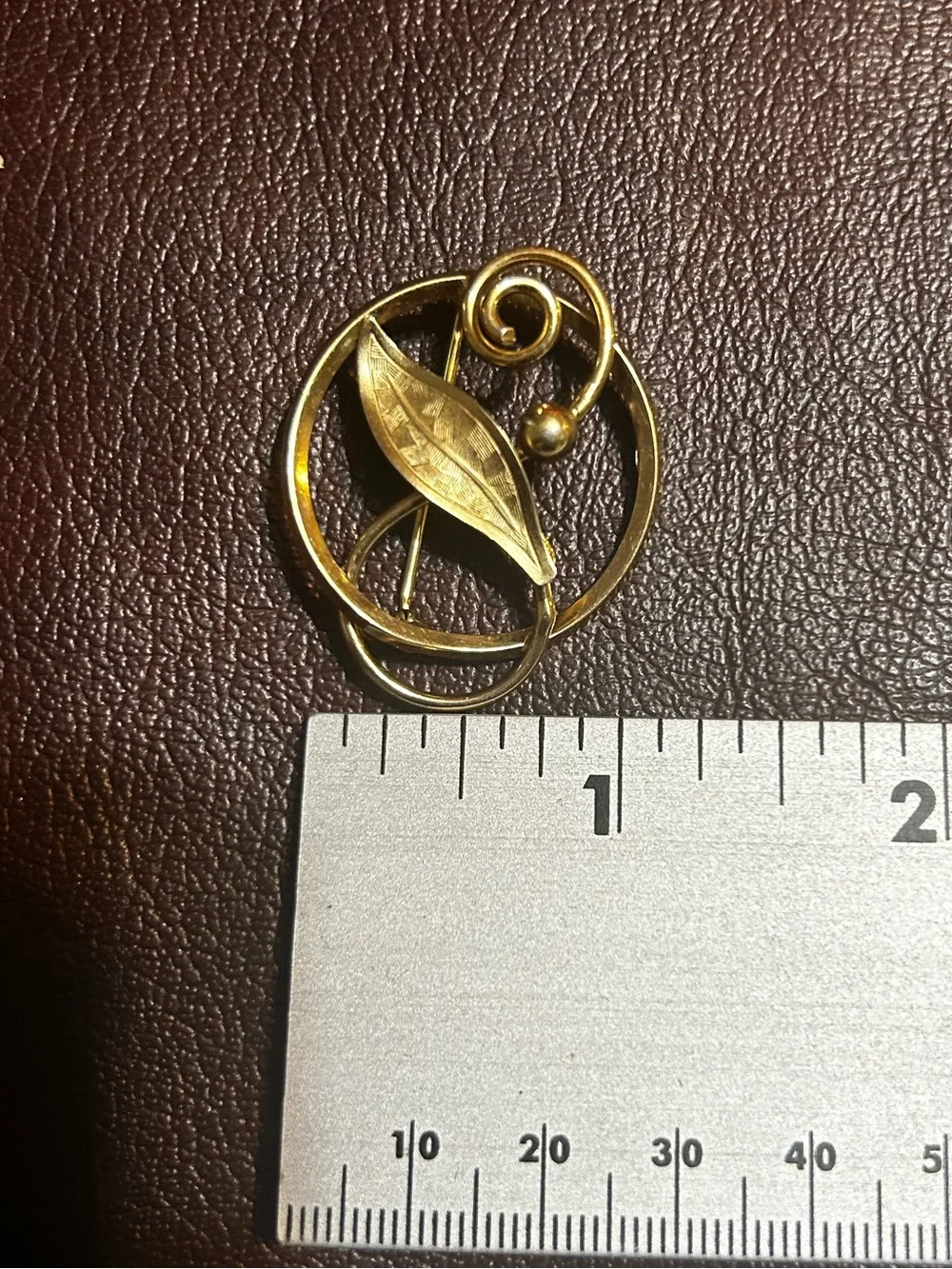 Gold Leaf Circle Brooch Pin - Women's Accessory 12k GF brooch